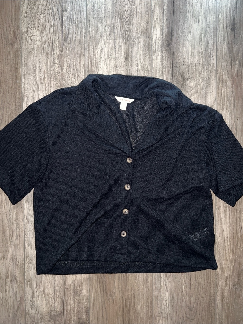 Joe Fresh Black Collared Button-Front Knit Top